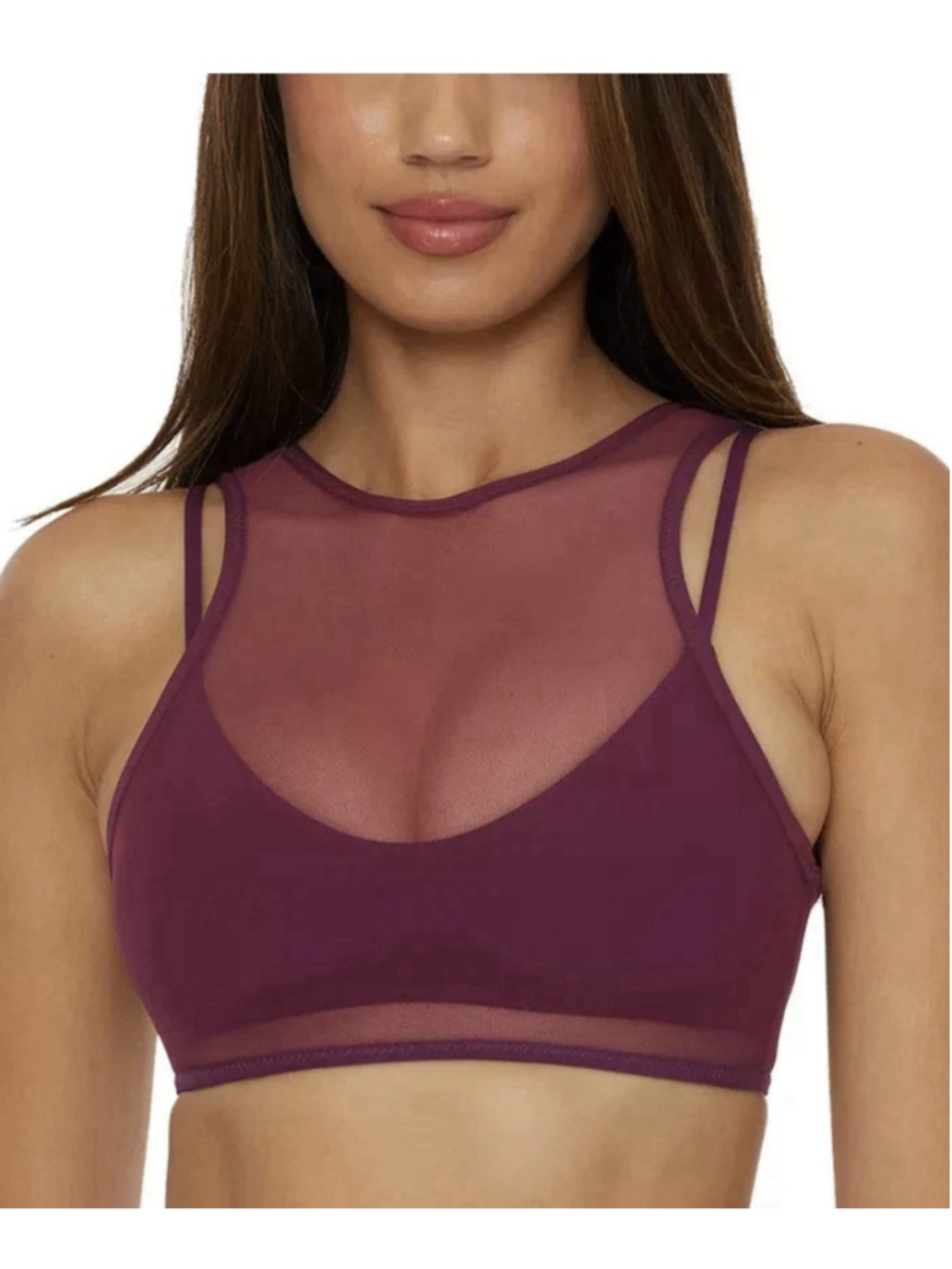 Becca L11668 Aubergine Muse Ariadne Mesh Overlay Swim Bikini Top Size D Cup